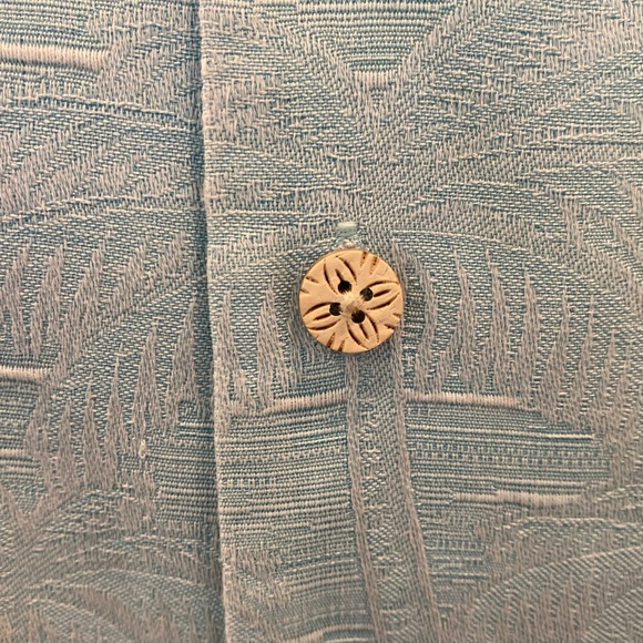 Tommy Bahama Mens Turquoise Silk Short Sleeve Button Down Shirt / Tonal Print /M - Picture 3 of 9